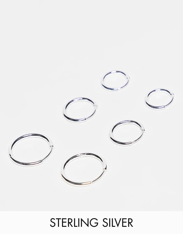 ASOS DESIGN 3 pack sterling silver hoop earrings set