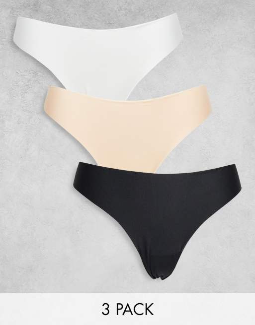 ASOS DESIGN – Zestaw 3 par niewidocznych pod ubraniem stringów z koronką w kolorach czarnym, białym i beżowym, 2 z 3
