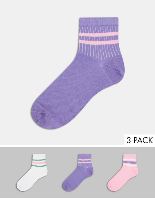 ASOS DESIGN 3 pack stripe ankle sock
