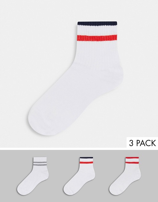 ASOS DESIGN 3 pack stripe socks in red grey blue