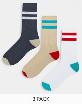ASOS DESIGN 3 pack stripe sports socks with colourblock design