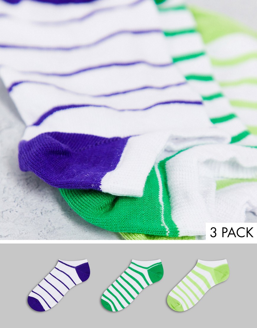 ASOS DESIGN 3 pack striped sneaker socks-Multi