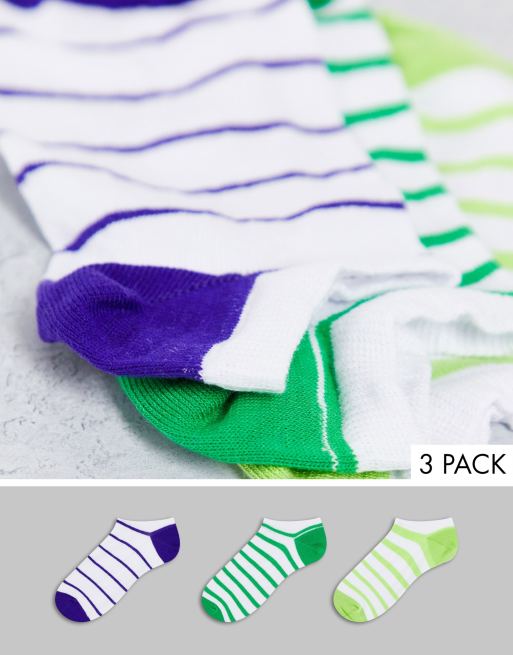 ASOS DESIGN 3 pack striped trainer socks