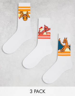 Asos Design 3 Pack Sunset Pokémon Sports Socks In White With Sports Stripes