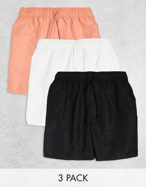 ASOS DESIGN 3 pack swim shorts in mid length in black/white/orange SAVE - view 1