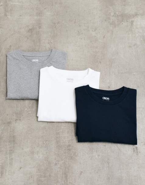 ASOS DESIGN 3 pack t-shirt in grey, navy & white  - view 1