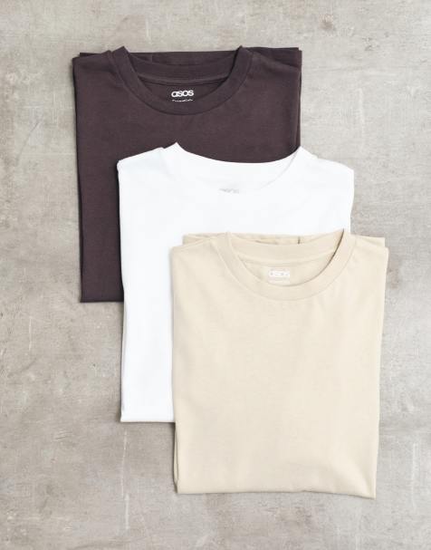 ASOS DESIGN 3 pack t-shirt in white, brown & stone - view 1