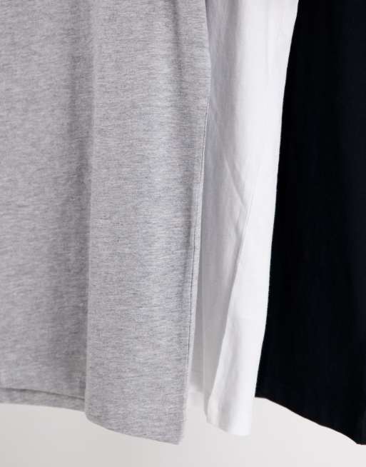 ASOS DESIGN 3 pack t-shirt with crew neck and roll sleeve in gray heather, white and black, 3 of 4
