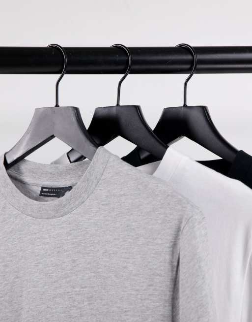 ASOS DESIGN 3 pack t-shirt with crew neck and roll sleeve in gray heather, white and black, 4 of 4