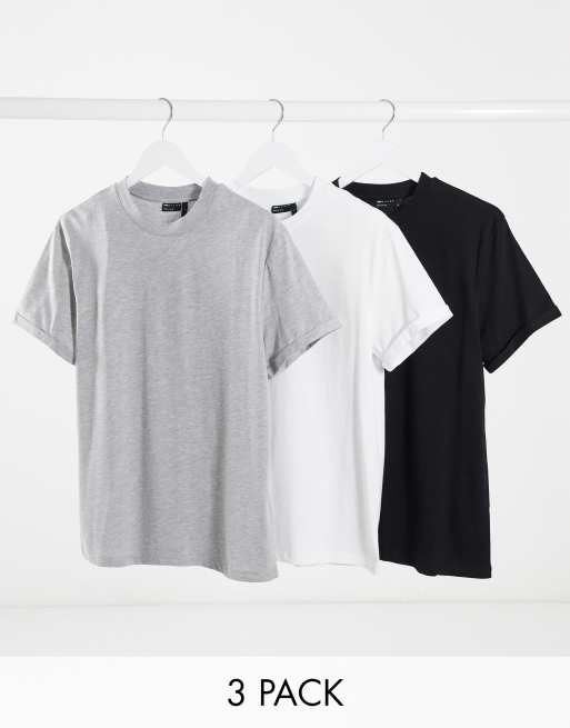ASOS DESIGN 3 pack tshirt with crew neck and roll sleeve ASOS