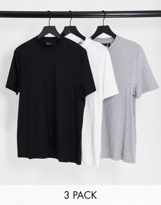 ASOS DESIGN 3 pack t-shirt with crew neck in black