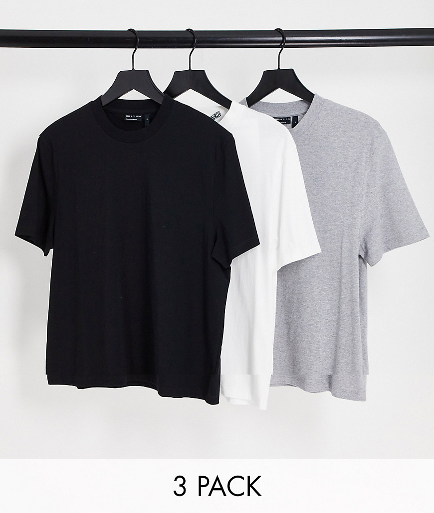 ASOS DESIGN 3 pack t-shirt with crew neck in black, white and grey marl-Multi