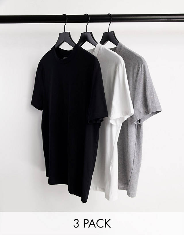 ASOS DESIGN - 3 pack t-shirt with crew neck in black, white and grey marl