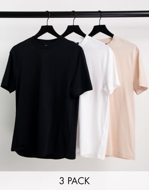 ASOS DESIGN 3 pack t-shirt with crew neck in black, white and nude
