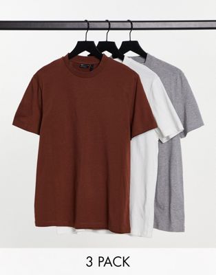 ASOS DESIGN 3 pack t-shirt with crew neck in burgundy, white and black