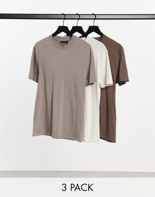 ASOS DESIGN 3 pack t-shirt with crew neck in multi - ASOS Price Checker