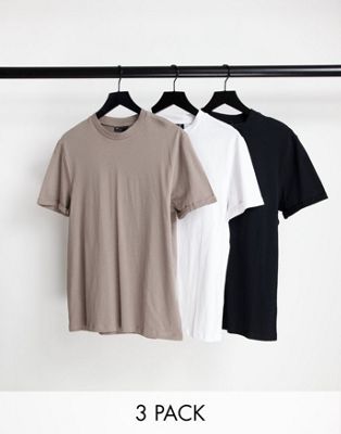 ASOS DESIGN 3 pack t-shirt with roll sleeve in multi