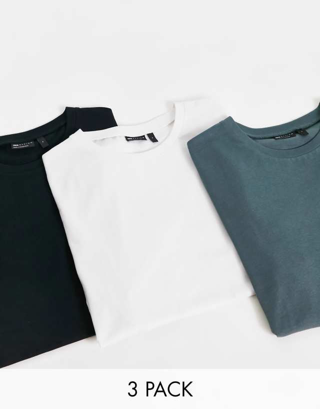 ASOS DESIGN 3 pack t-shirt with roll sleeve in white black and green