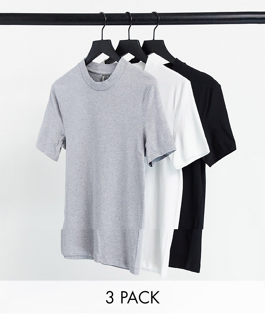 ASOS DESIGN – 3-pack t-shirtar med muscle fit-passform och rund halsringning – Spara-Flerfärgad