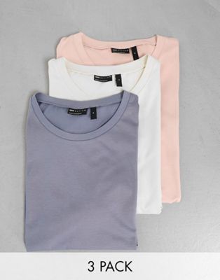 ASOS DESIGN 3-pack T-shirts with crew neck in white, pink and washed ...