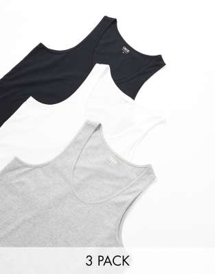 Asos Design 3 Pack Tank Top In Multi