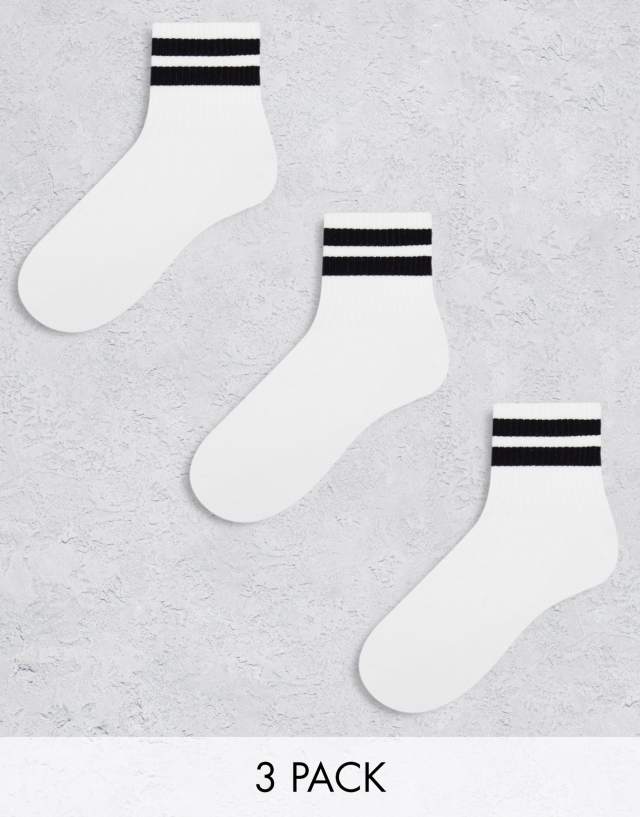 ASOS DESIGN - 3 pack terry ankle socks in white with stripes