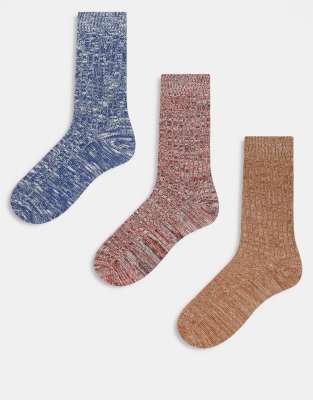 ASOS DESIGN 3 pack textured boot socks in multiple colours