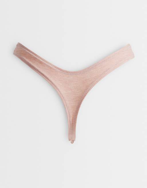 ASOS DESIGN 3 pack thong in blue & cream ditsy print and oatmeal rib, 2 of 3