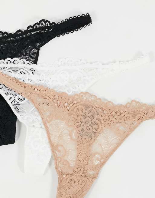 ASOS DESIGN 3 pack thong in lace tanga, 3 of 4