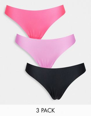 ASOS DESIGN 3 pack thong in no VPL & lace in black, pink & violet - ASOS Price Checker