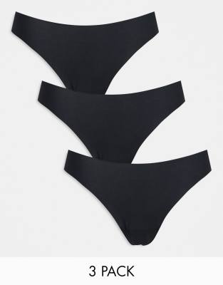 ASOS DESIGN 3 pack cotton high leg thong with dipped front in black