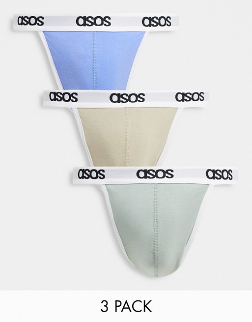 ASOS DESIGN 3 pack thongs in pastel colours