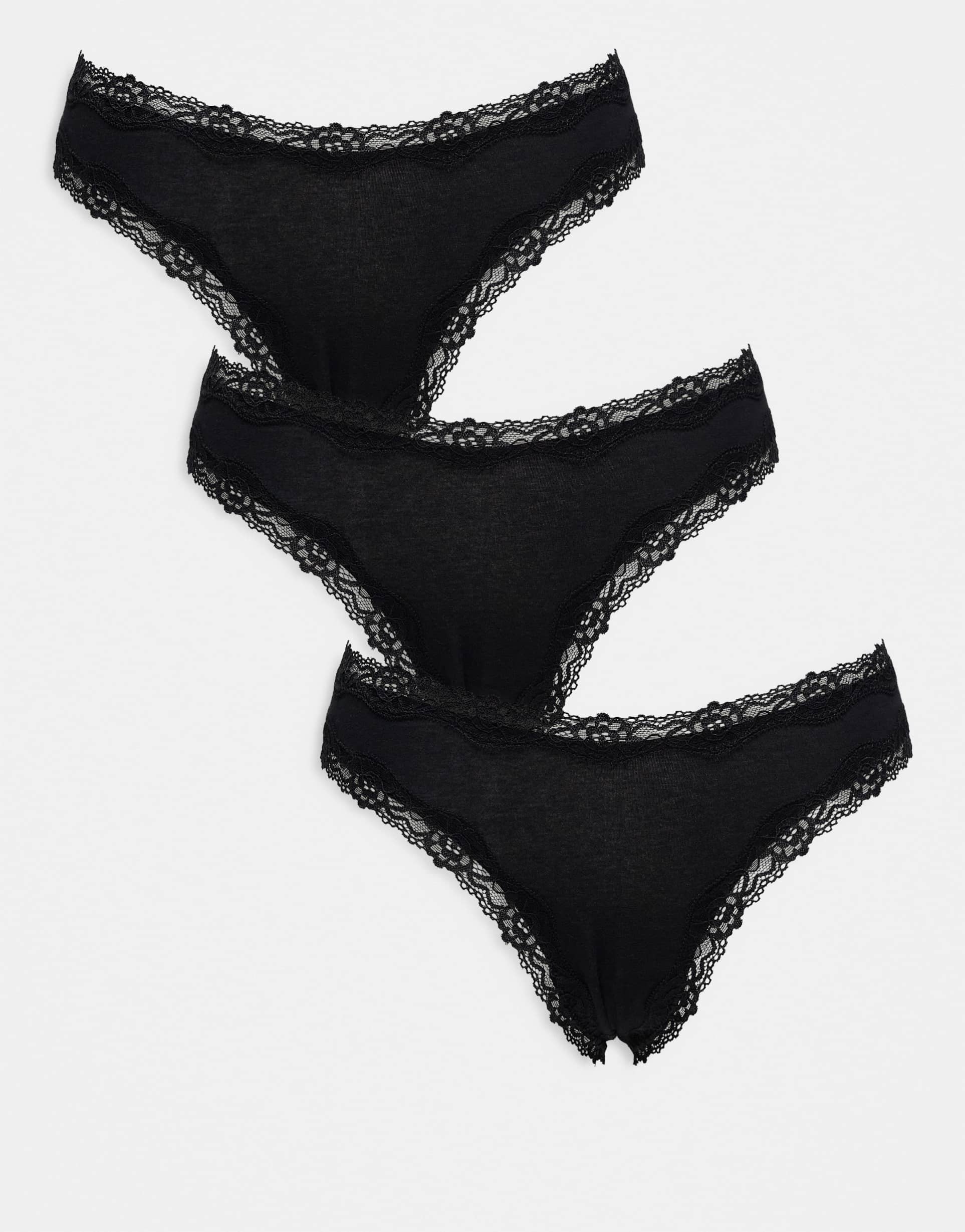 asos design 3-pack thongs with lace trim in black