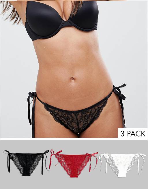 ASOS DESIGN 3 pack tie side knickers