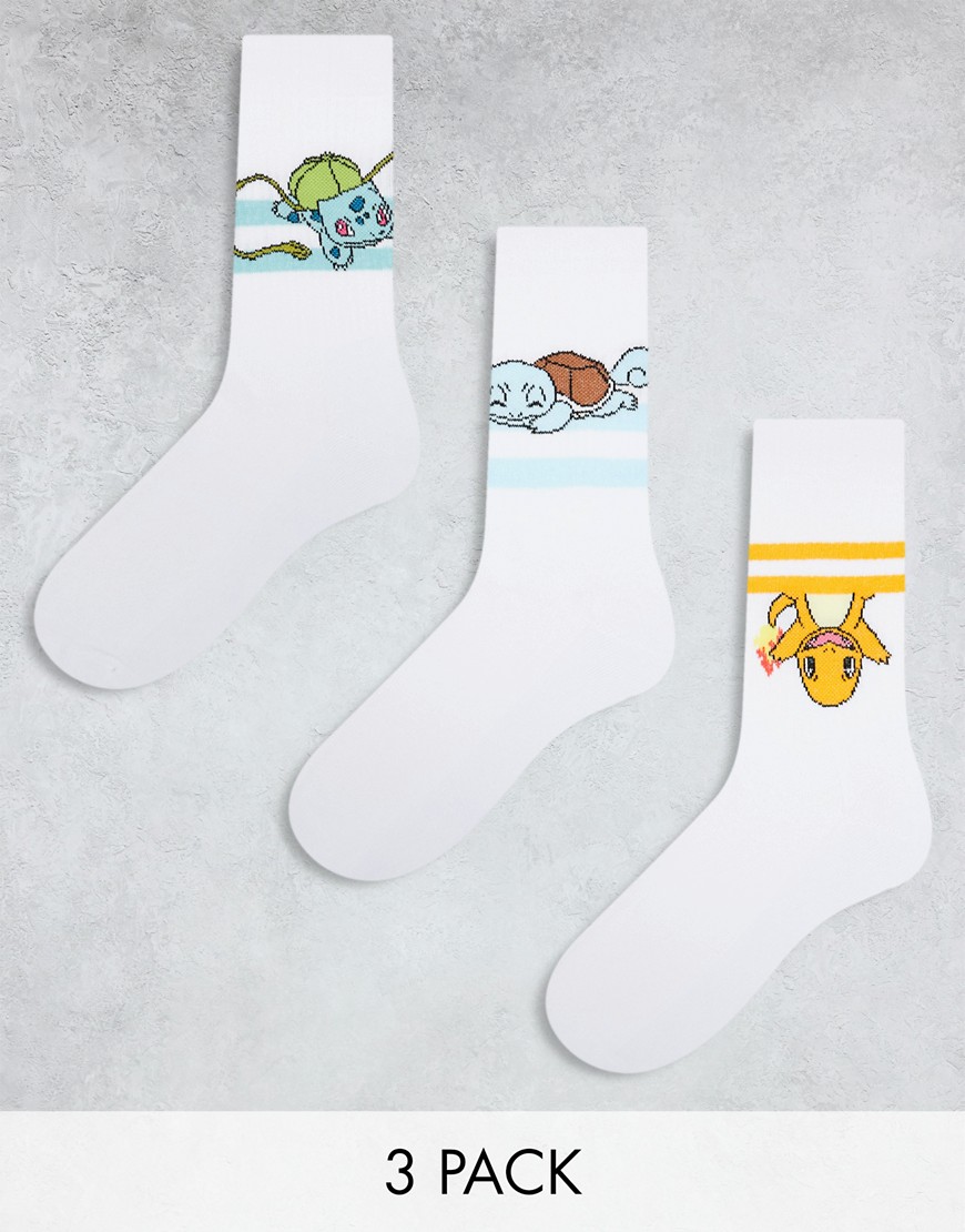ASOS DESIGN 3 pack triple character Pokémon sock in white