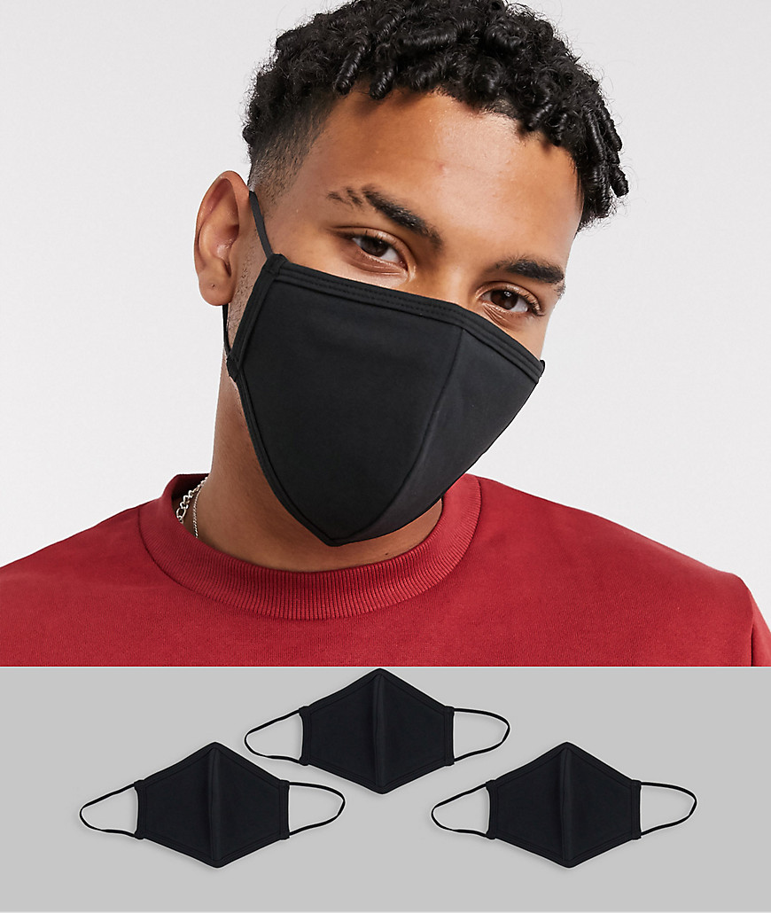 ASOS DESIGN 3 pack triple layer jersey face covering in black