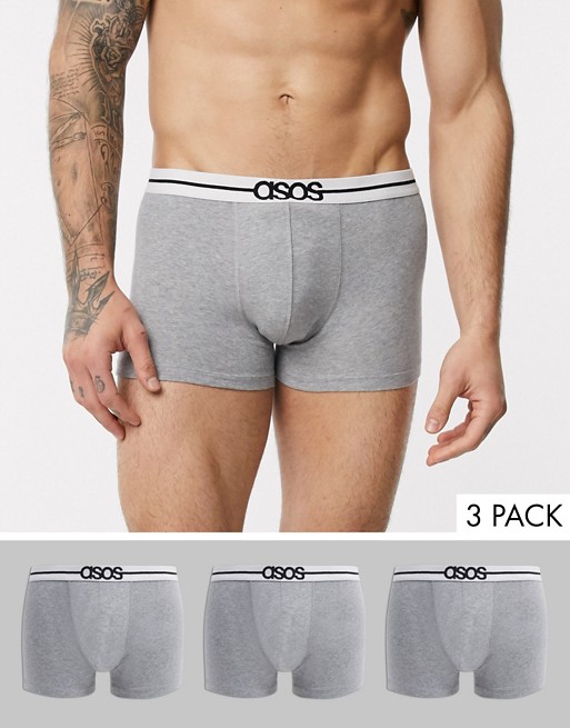 ASOS DESIGN 3 pack trunk in grey marl with white central branded waistband save