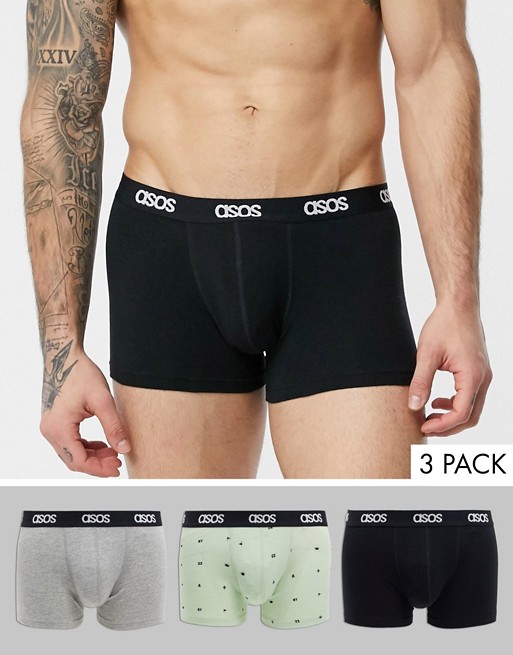 ASOS DESIGN 3 pack trunk with ditsy print and branded waistband save