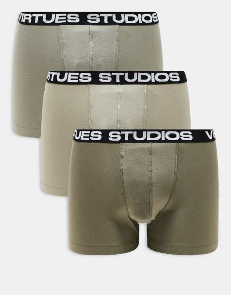 ASOS DESIGN 3 pack trunk with printed waistband in khaki - view 1