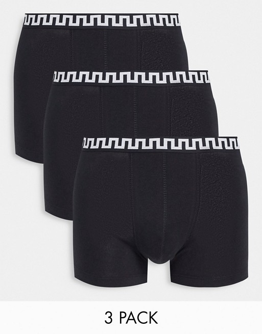 ASOS DESIGN 3 pack trunks in back with monochrome grecian waistband