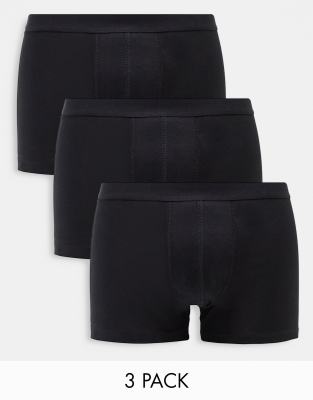 Asos Design Cotton Blend 3 Pack Trunks In Black - Black In Black