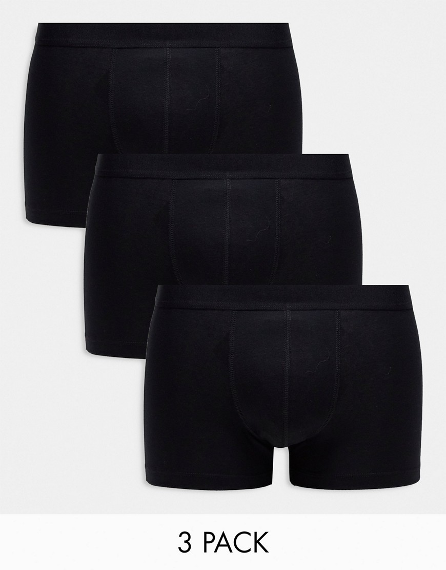 ASOS DESIGN 3 pack trunks in black cotton