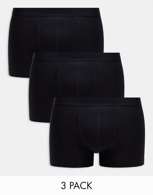 ASOS DESIGN 3 pack trunks in black cotton | ASOS