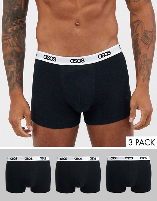 ASOS DESIGN 3 pack trunks in black marl organic cotton with branded waistband