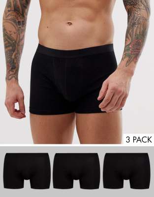 ASOS DESIGN 3 pack trunks in black organic cotton