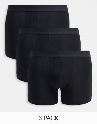 Asos Design Cotton Blend 3 Pack Trunks In Black - Black In Black