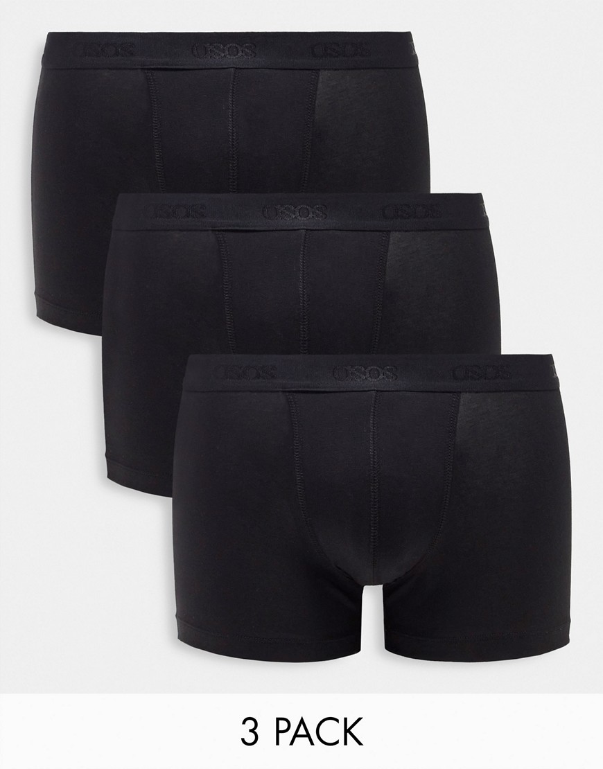 ASOS DESIGN 3 pack trunks in black with branded waistband