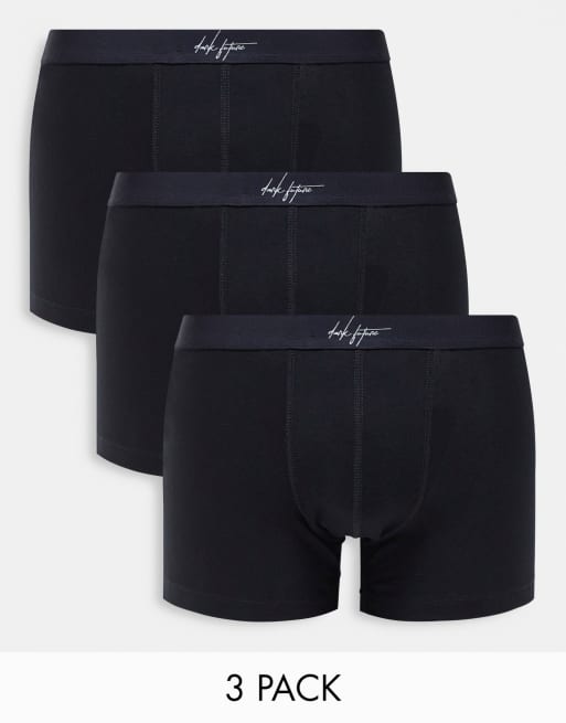 ASOS DESIGN 3 pack trunks in black with Dark Future waistband
