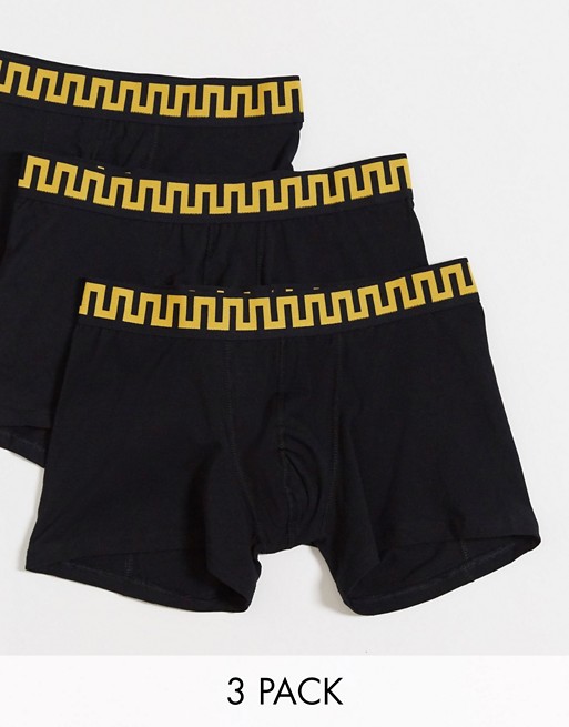 ASOS DESIGN 3 pack trunks in black with grecian style waistband
