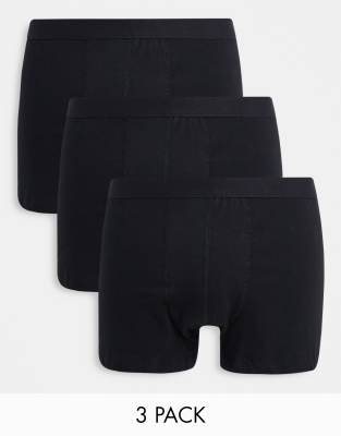 Asos Design Cotton Blend 3 Pack Trunks In Black - Black In Black